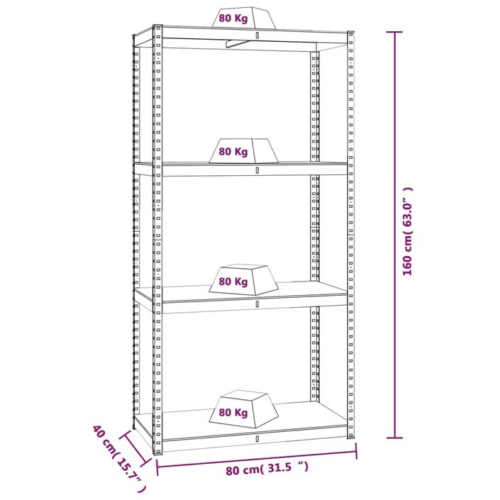 Étagères à 4 niveaux 4pcs Anthracite Acier et bois d'ingénierie - Photo n°10