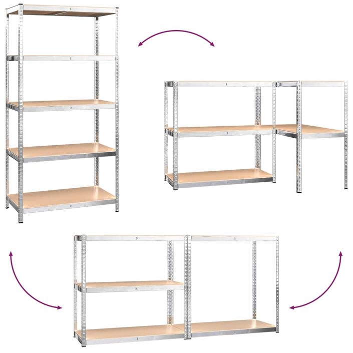 Étagères à 5 niveaux 2 pcs Argenté Acier et bois d'ingénierie - Photo n°8