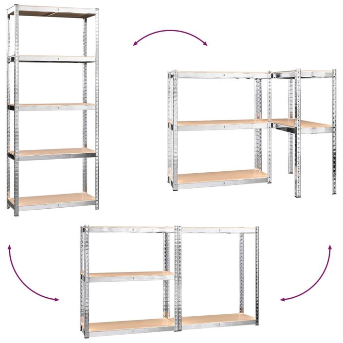 Étagères à 5 niveaux 2 pcs Argenté Acier et bois d'ingénierie - Photo n°7