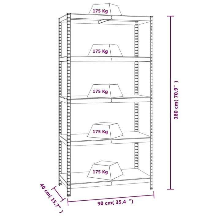 Étagères à 5 niveaux 2pcs Anthracite Acier et bois d'ingénierie - Photo n°10