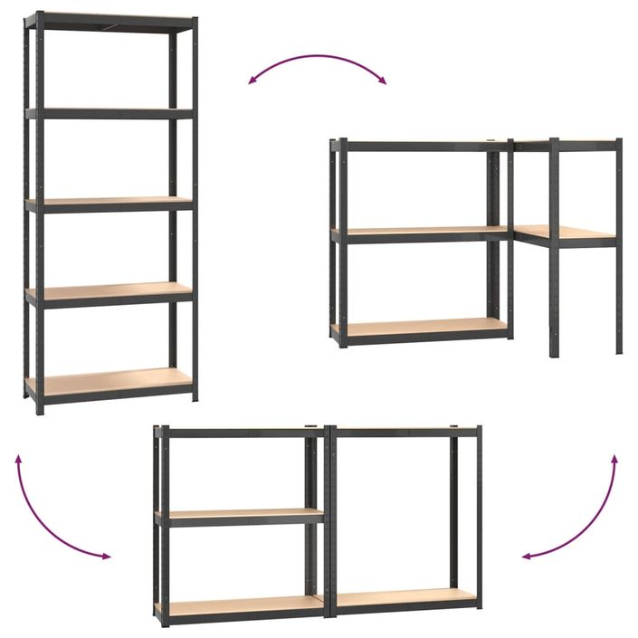 Étagères à 5 niveaux 2pcs Anthracite Acier et bois d'ingénierie - Photo n°9