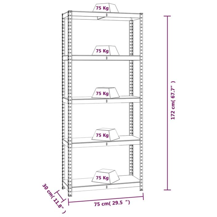 Étagères à 5 niveaux 2pcs Anthracite Acier et bois d'ingénierie - Photo n°10