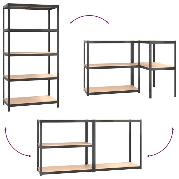 Étagères à 5 niveaux 2pcs Anthracite Acier et bois d'ingénierie - Photo n°6