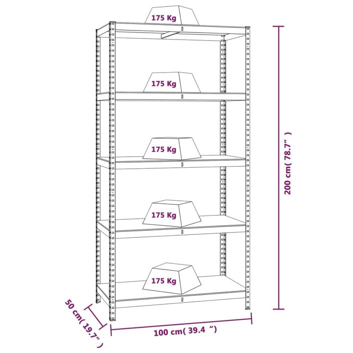 Étagères à 5 niveaux 2pcs Anthracite Acier et bois d'ingénierie - Photo n°9