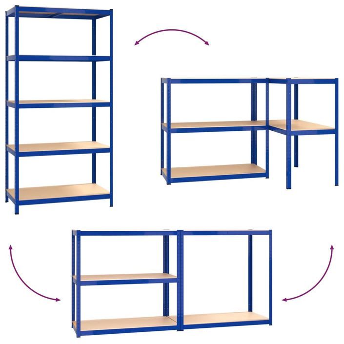 Étagères à 5 niveaux 2pcs Bleu Acier et bois d'ingénierie 2 - Photo n°5