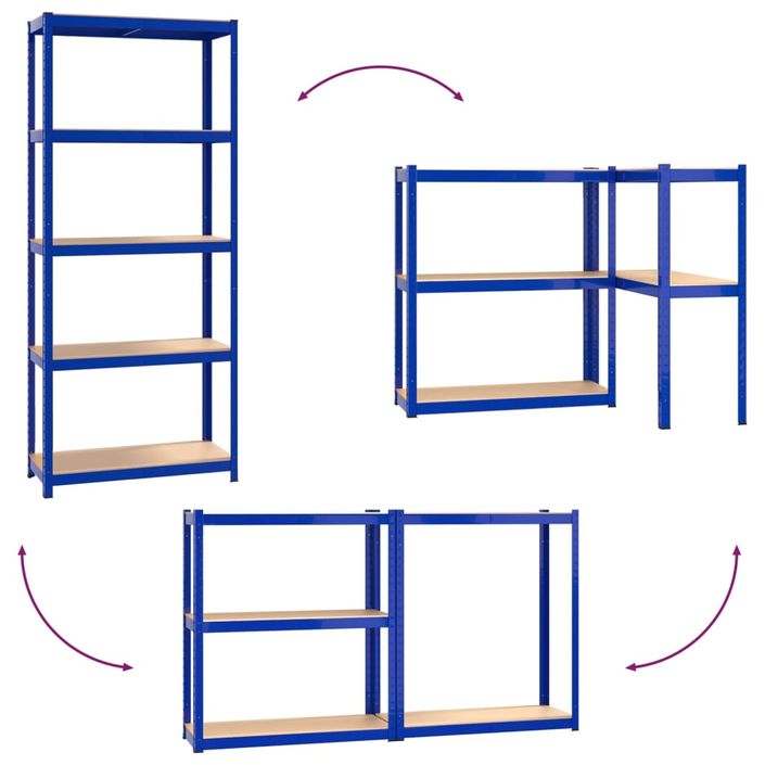 Étagères à 5 niveaux 2pcs Bleu Acier et bois d'ingénierie - Photo n°9