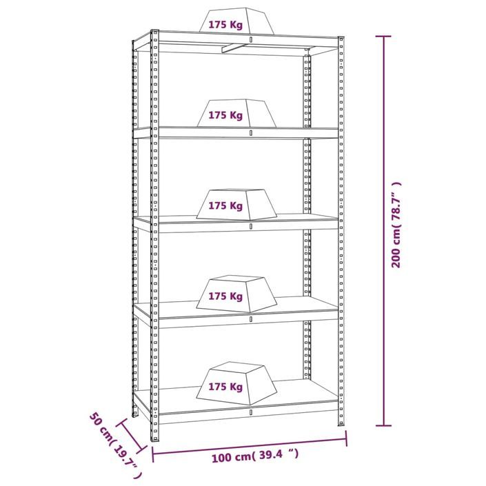 Étagères à 5 niveaux 3pcs Anthracite Acier et bois d'ingénierie - Photo n°9