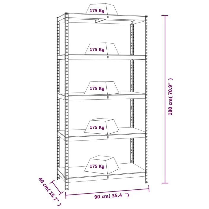 Étagères à 5 niveaux 4 pcs Argenté Acier et bois d'ingénierie - Photo n°10