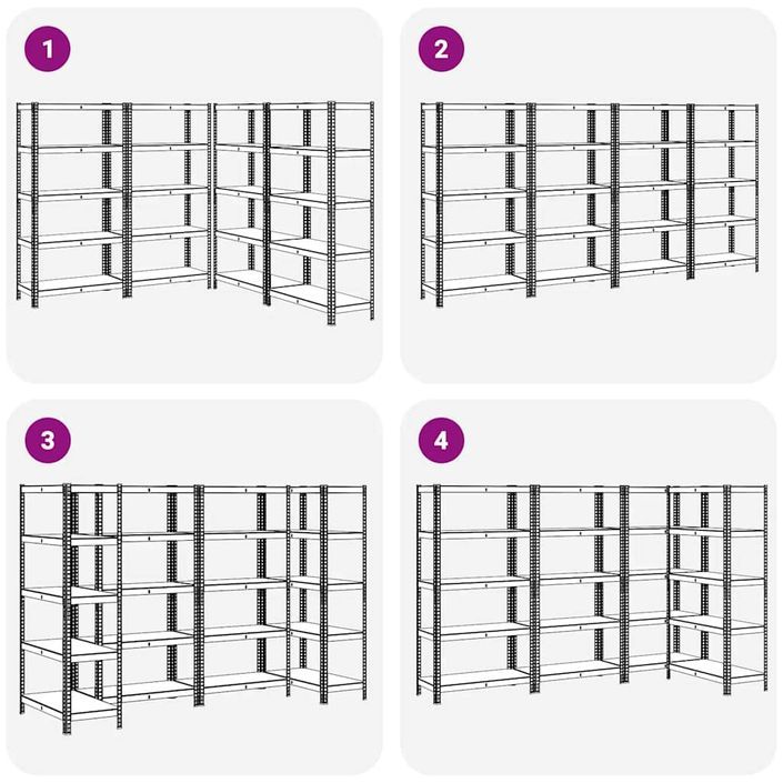 Étagères à 5 niveaux 4pcs anthracite acier et bois d'ingénierie - Photo n°7