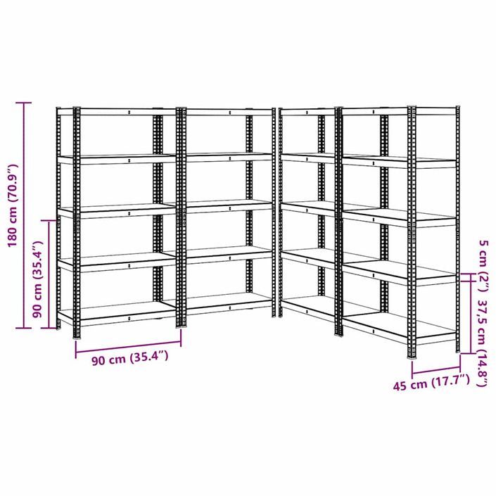 Étagères à 5 niveaux 4pcs anthracite acier et bois d'ingénierie - Photo n°11