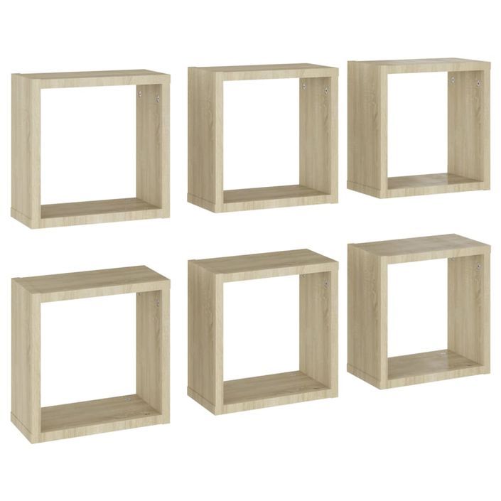 Étagères cube murales 6 pcs Chêne sonoma 30x15x30 cm - Photo n°2