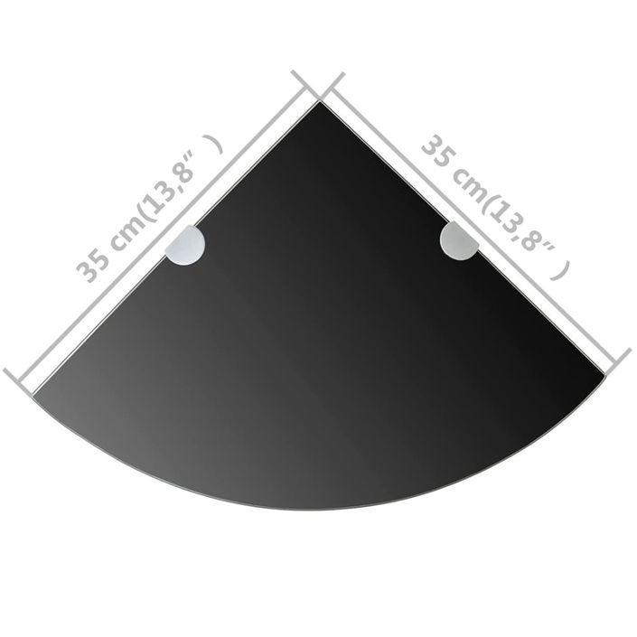 Étagères d'angle 2 pcs et supports chromés Verre Noir 35x35 cm - Photo n°7