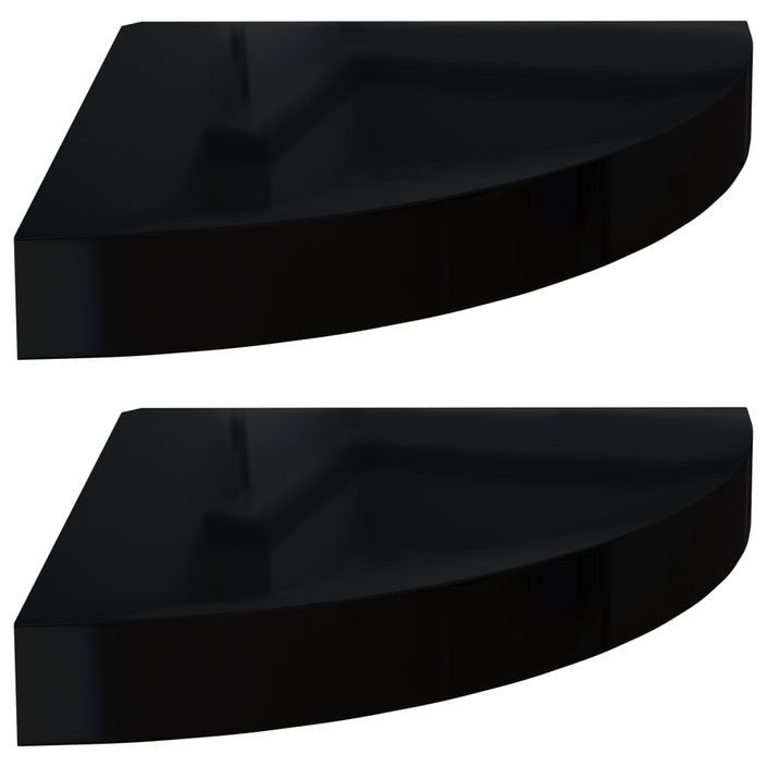 Étagères d'angle flottantes 2 pcs Noir brillant 25x25x3,8cm MDF - Photo n°2