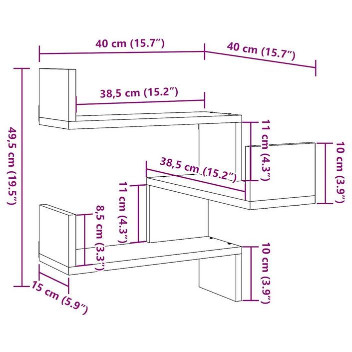 Étagères d'angle murales 2 pcs vieux bois 40x40x49,5 cm - Photo n°10