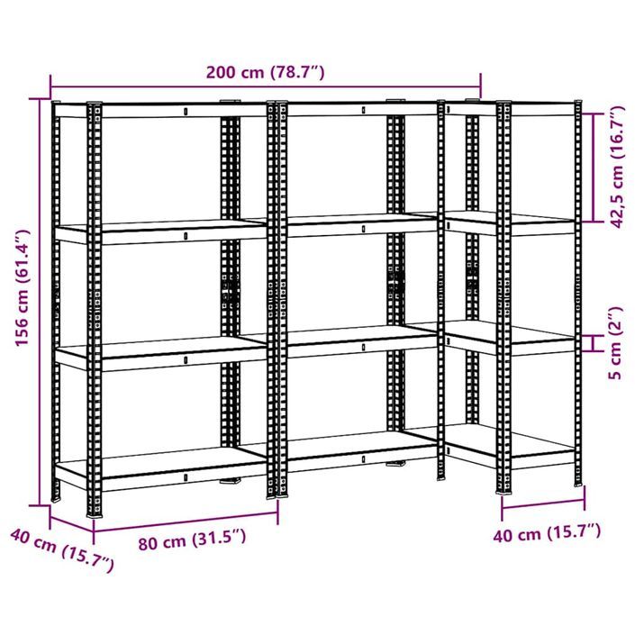 Étagères de rangement 4 niveaux 3 pcs acier bois d'ingénierie - Photo n°11