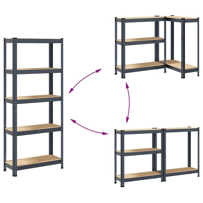 Étagères de rangement 5 niveaux 2 pcs Anthracite Acier et bois - Photo n°7