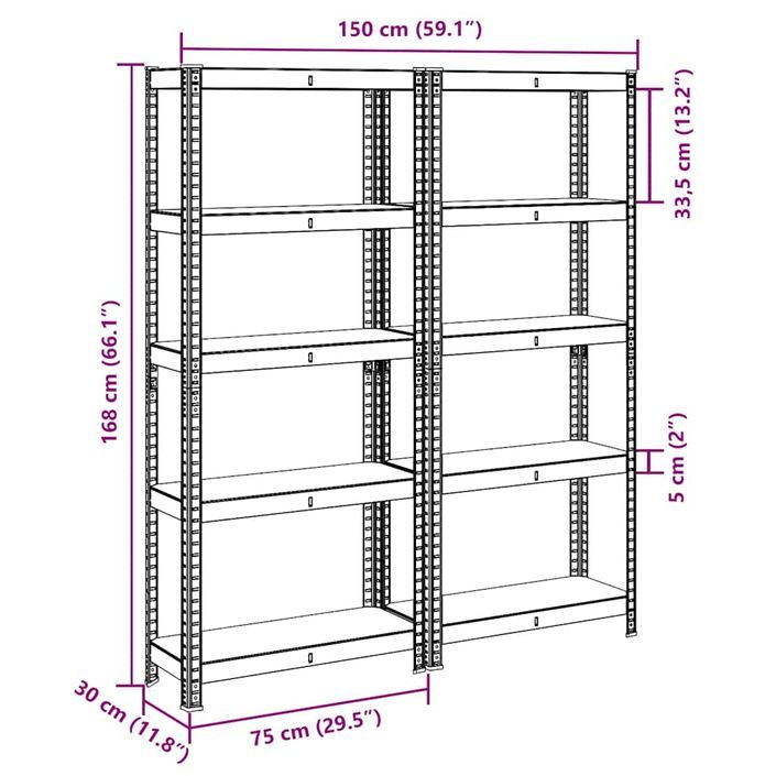 Étagères de rangement 5 niveaux 2 pcs Anthracite Acier et bois - Photo n°12