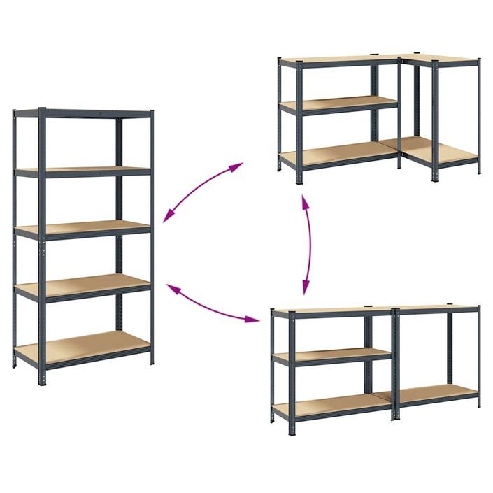 Étagères de rangement 5 niveaux 2 pcs Anthracite Acier et bois - Photo n°7