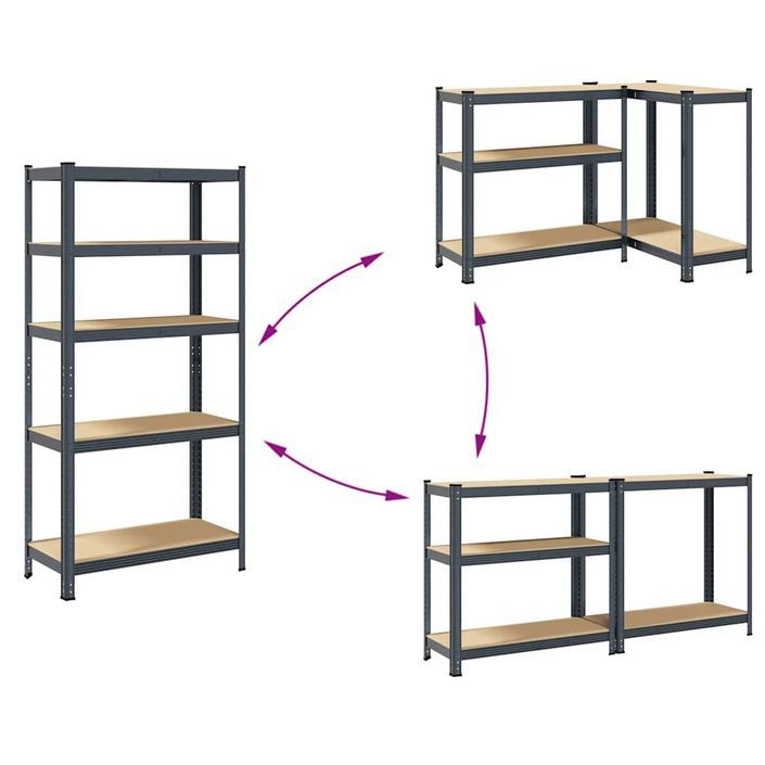 Étagères de rangement 5 niveaux 2 pcs Anthracite Acier et bois - Photo n°6