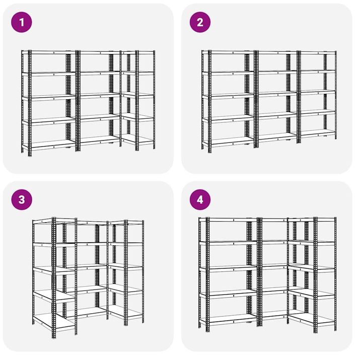 Étagères de rangement 5 niveaux 3 pcs acier bois d'ingénierie - Photo n°7