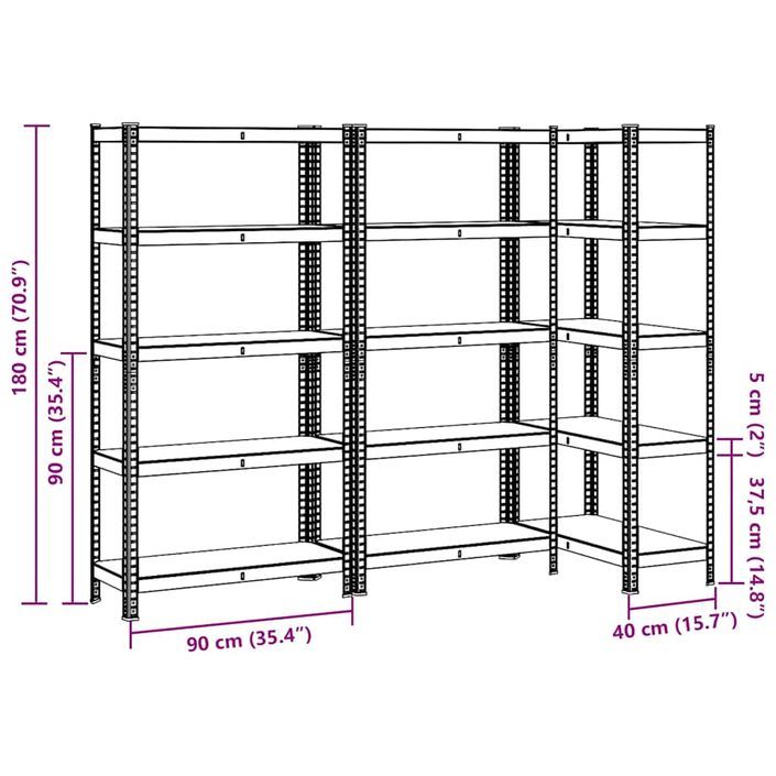 Étagères de rangement 5 niveaux 3 pcs acier bois d'ingénierie - Photo n°11