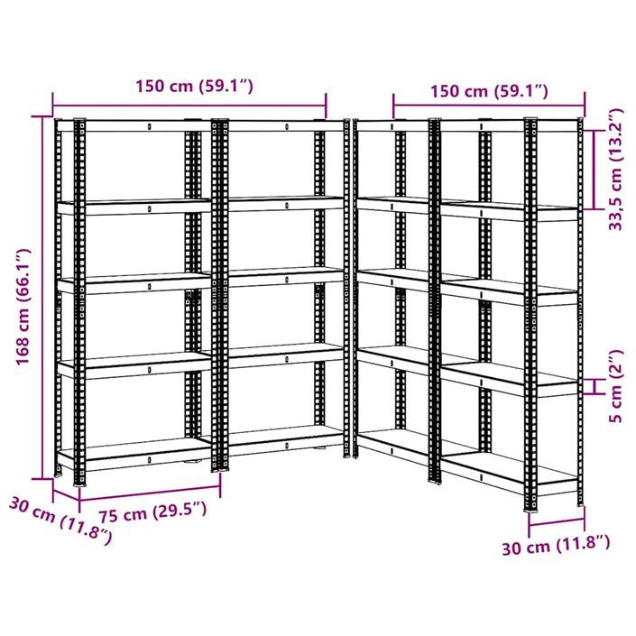 Étagères de rangement 5 niveaux 4 pcs acier bois d'ingénierie - Photo n°11