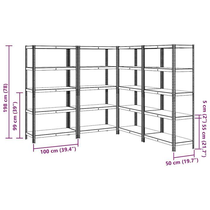 Étagères de rangement 5 niveaux 4 pcs acier bois d'ingénierie - Photo n°11