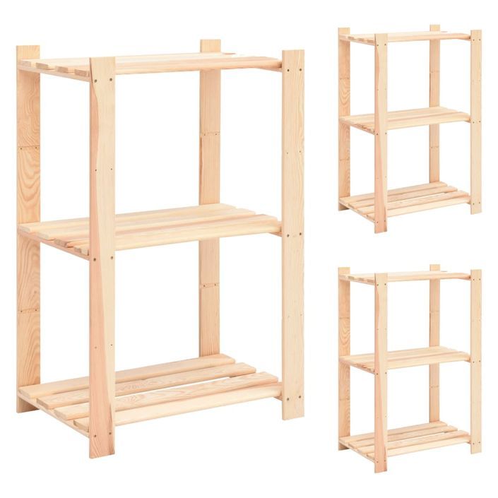 Étagères de rangement à 3 niveaux 3 pcs 60x38x90 cm Pin 150 kg - Photo n°1