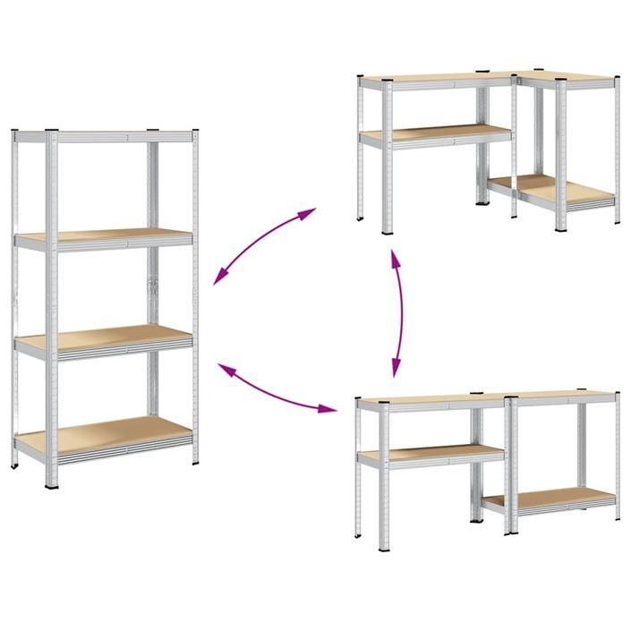 Étagères de rangement à 4 niveaux 2 pcs acier bois d'ingénierie - Photo n°7