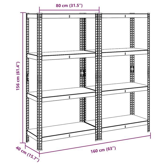 Étagères de rangement à 4 niveaux 2 pcs acier bois d'ingénierie - Photo n°12