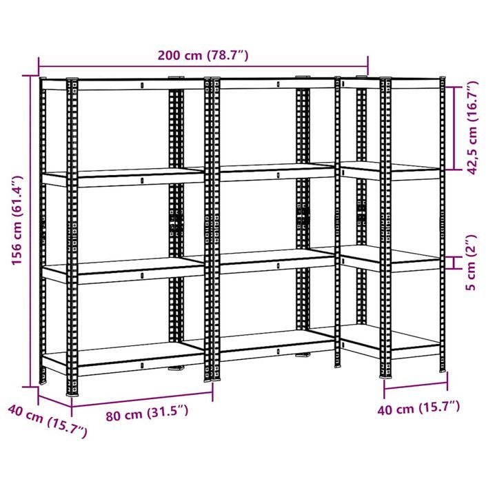 Étagères de rangement à 4 niveaux 3 pcs acier bois d'ingénierie - Photo n°11