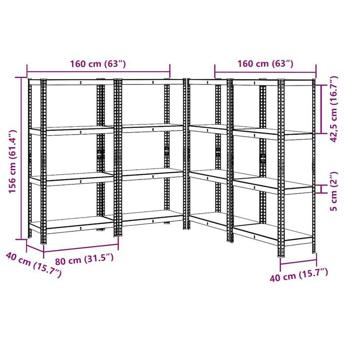 Étagères de rangement à 4 niveaux 4 pcs acier bois d'ingénierie - Photo n°11