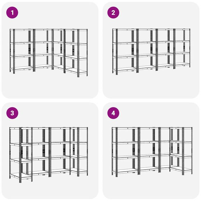 Étagères de rangement à 4 niveaux 4 pcs acier bois d'ingénierie - Photo n°7