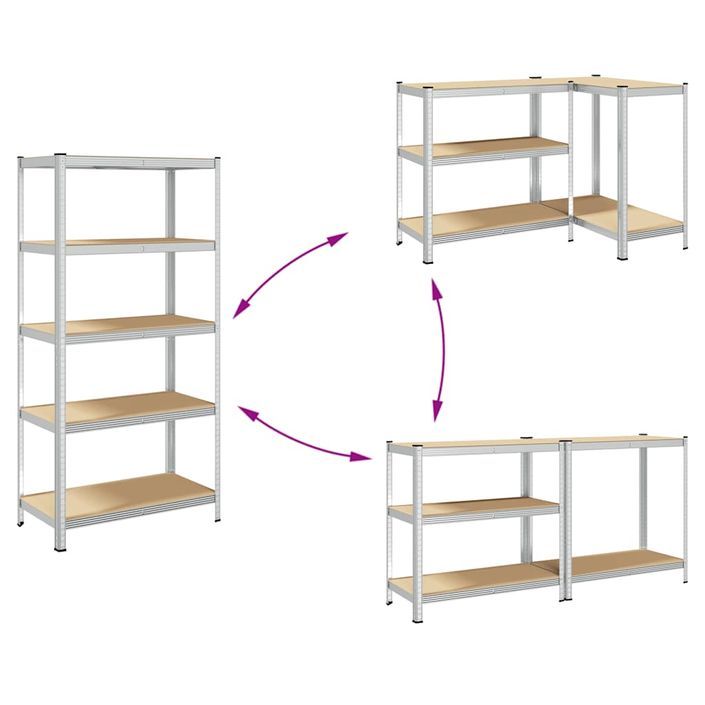 Étagères de rangement à 5 niveaux 2 pcs acier bois d'ingénierie - Photo n°7