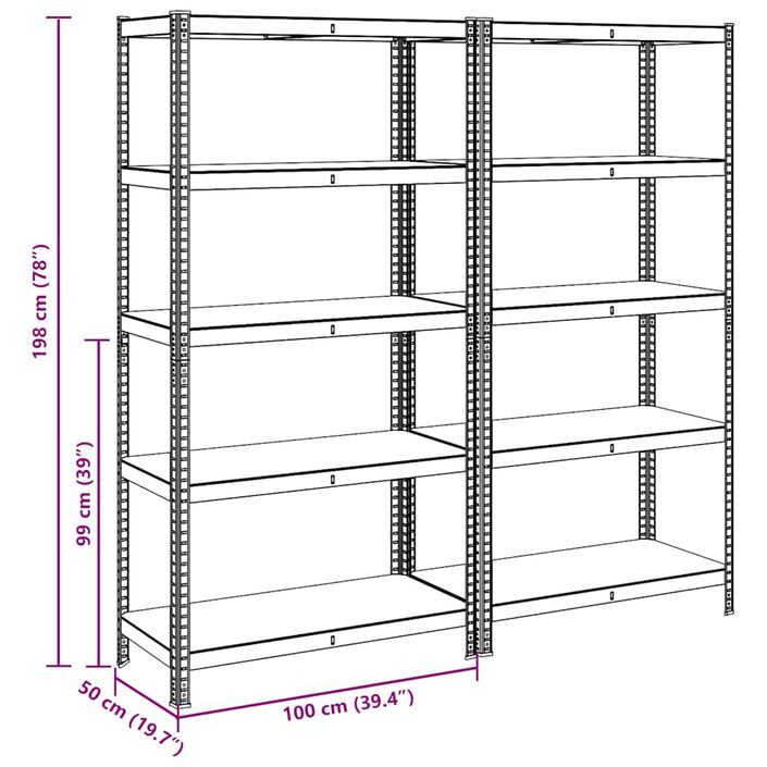 Étagères de rangement à 5 niveaux 2 pcs acier bois d'ingénierie - Photo n°12