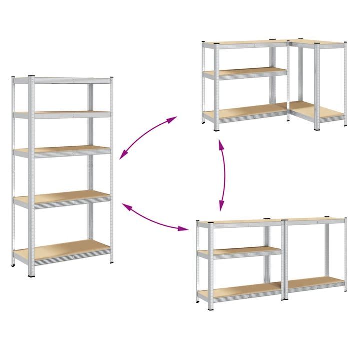 Étagères de rangement à 5 niveaux 2 pcs acier bois d'ingénierie - Photo n°7