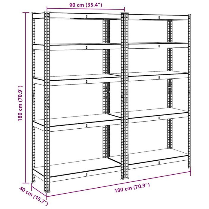 Étagères de rangement à 5 niveaux 2 pcs acier bois d'ingénierie - Photo n°12