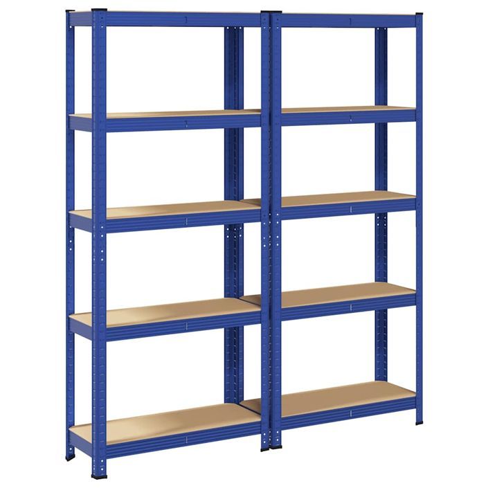 Étagères de rangement à 5 niveaux 2 pcs Bleu Acier et bois - Photo n°6