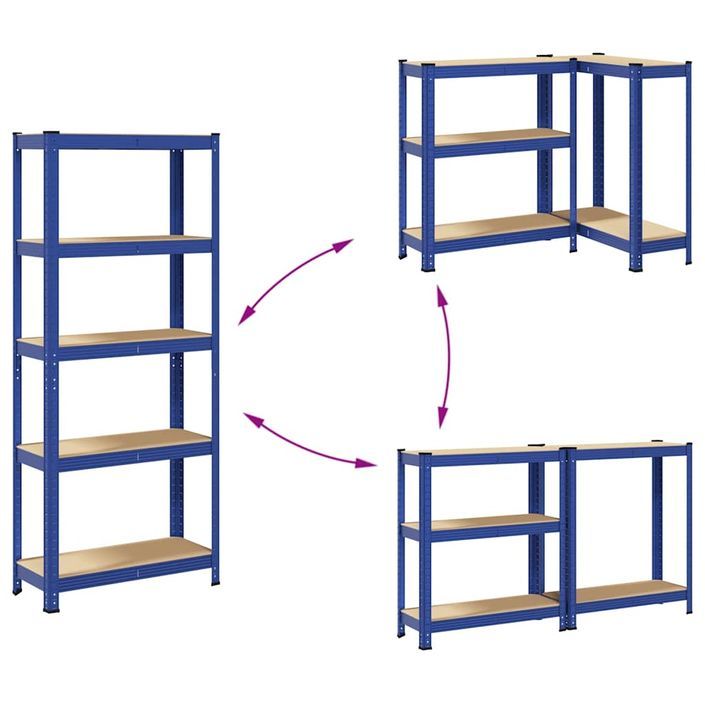 Étagères de rangement à 5 niveaux 2 pcs Bleu Acier et bois - Photo n°7