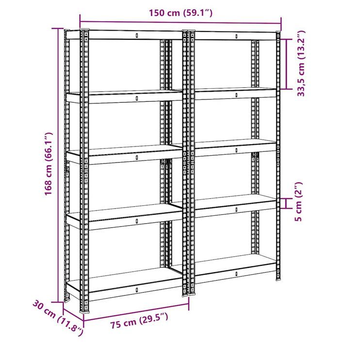 Étagères de rangement à 5 niveaux 2 pcs Bleu Acier et bois - Photo n°12