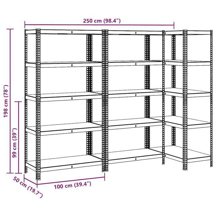 Étagères de rangement à 5 niveaux 3 pcs acier bois d'ingénierie - Photo n°11