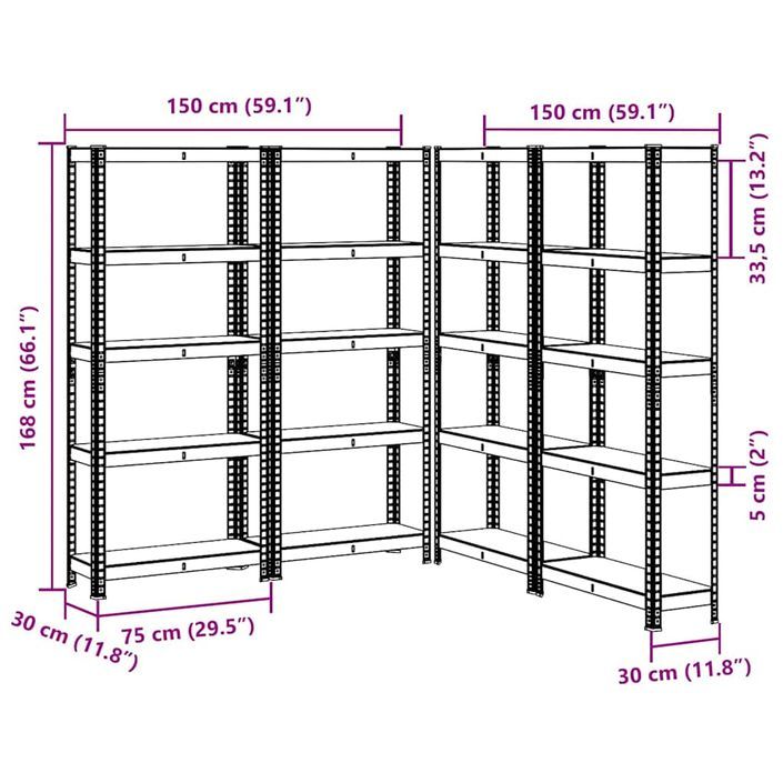 Étagères de rangement à 5 niveaux 4 pcs acier bois d'ingénierie - Photo n°11