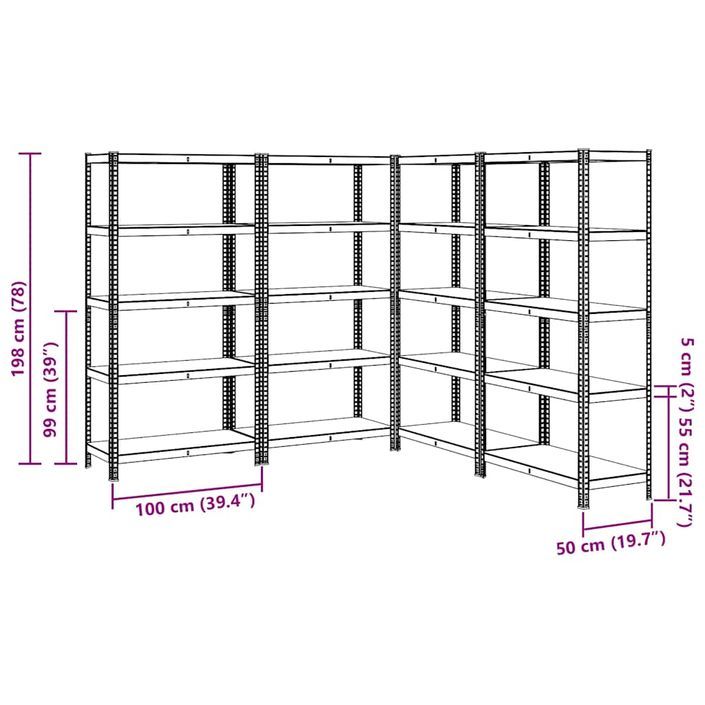 Étagères de rangement à 5 niveaux 4 pcs bleu - Photo n°11