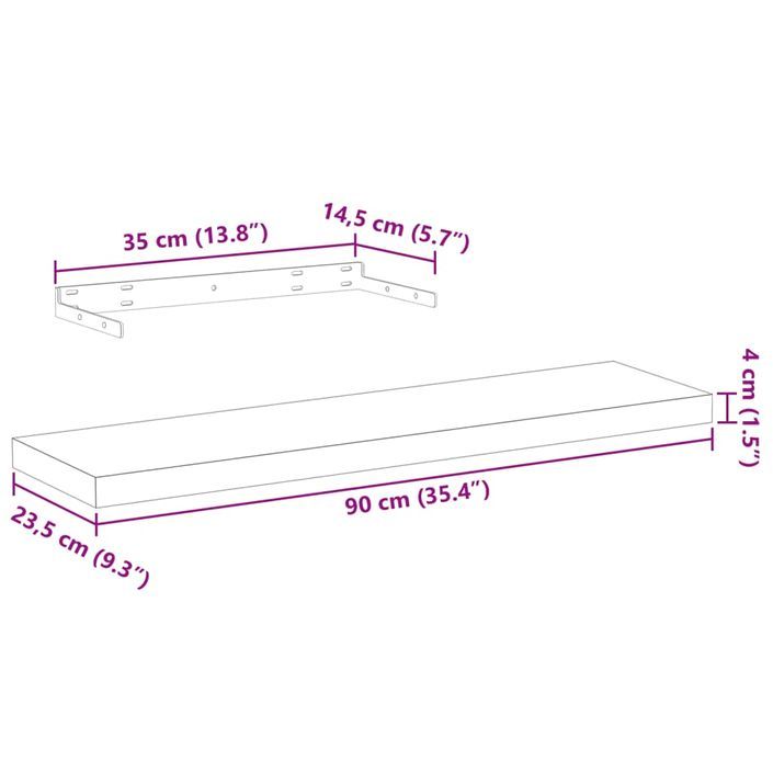 Étagères flottantes 2 pcs 90x23,5x4cm bois d'ingénierie - Photo n°9