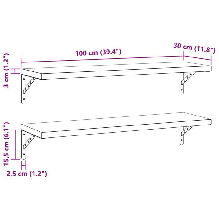 Étagères murales 2 pcs 100x30 cm argenté acier inoxydable - Photo n°9