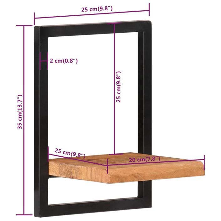 Étagères murales 2 pcs 25x25x35 cm Bois d'acacia et acier - Photo n°8