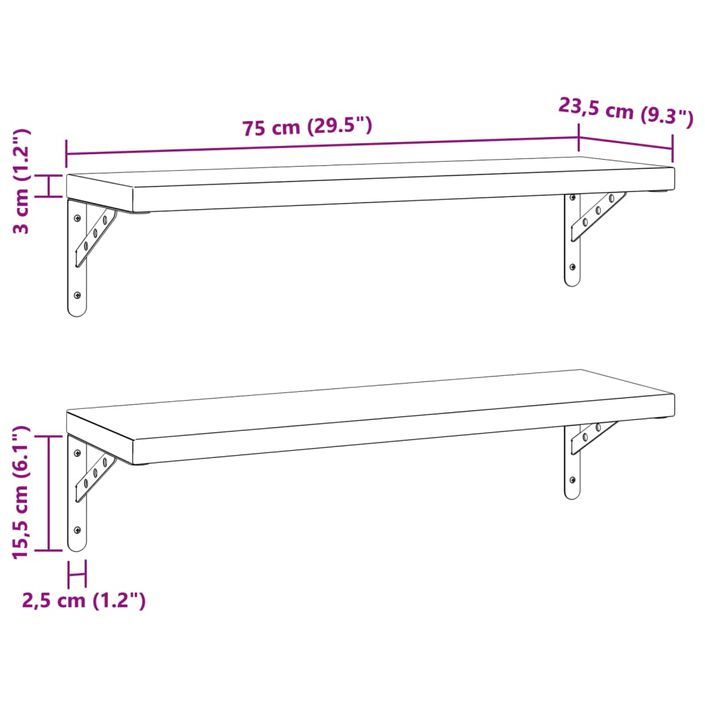 Étagères murales 2 pcs 75x23,5 cm argenté acier inoxydable - Photo n°9