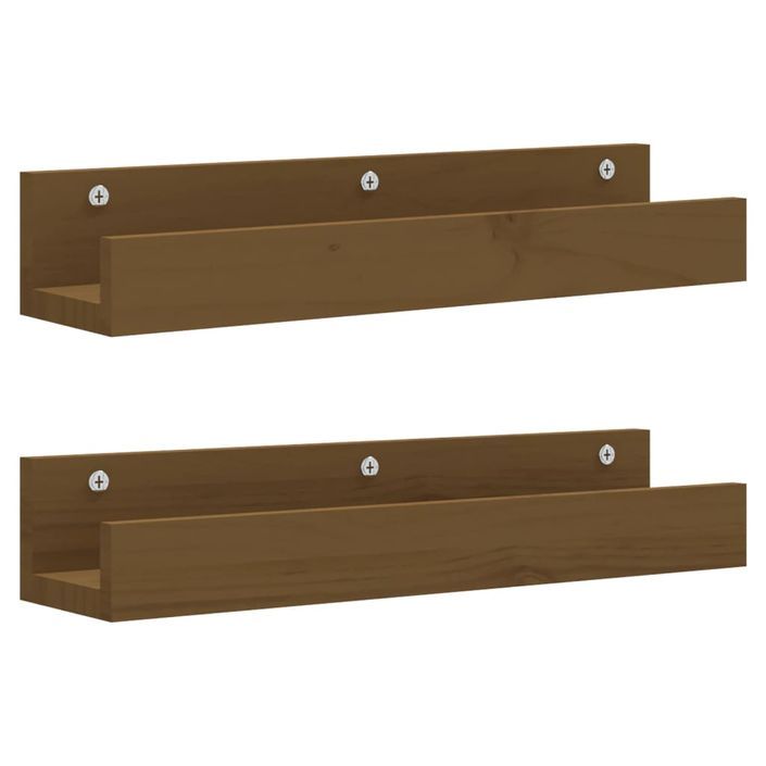 Étagères murales 2 pcs Marron miel 50x12x9cm Bois de pin massif - Photo n°1