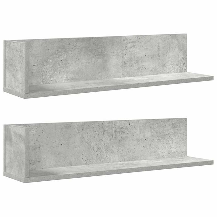 Étagères murales 2pcs gris béton 75x16,5x16,5cm bois ingénierie - Photo n°2