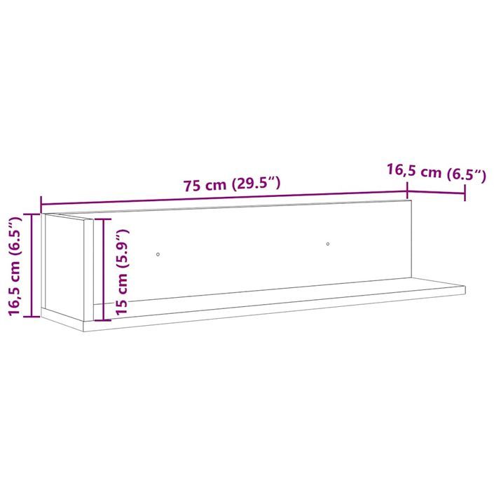 Étagères murales 2pcs gris béton 75x16,5x16,5cm bois ingénierie - Photo n°11